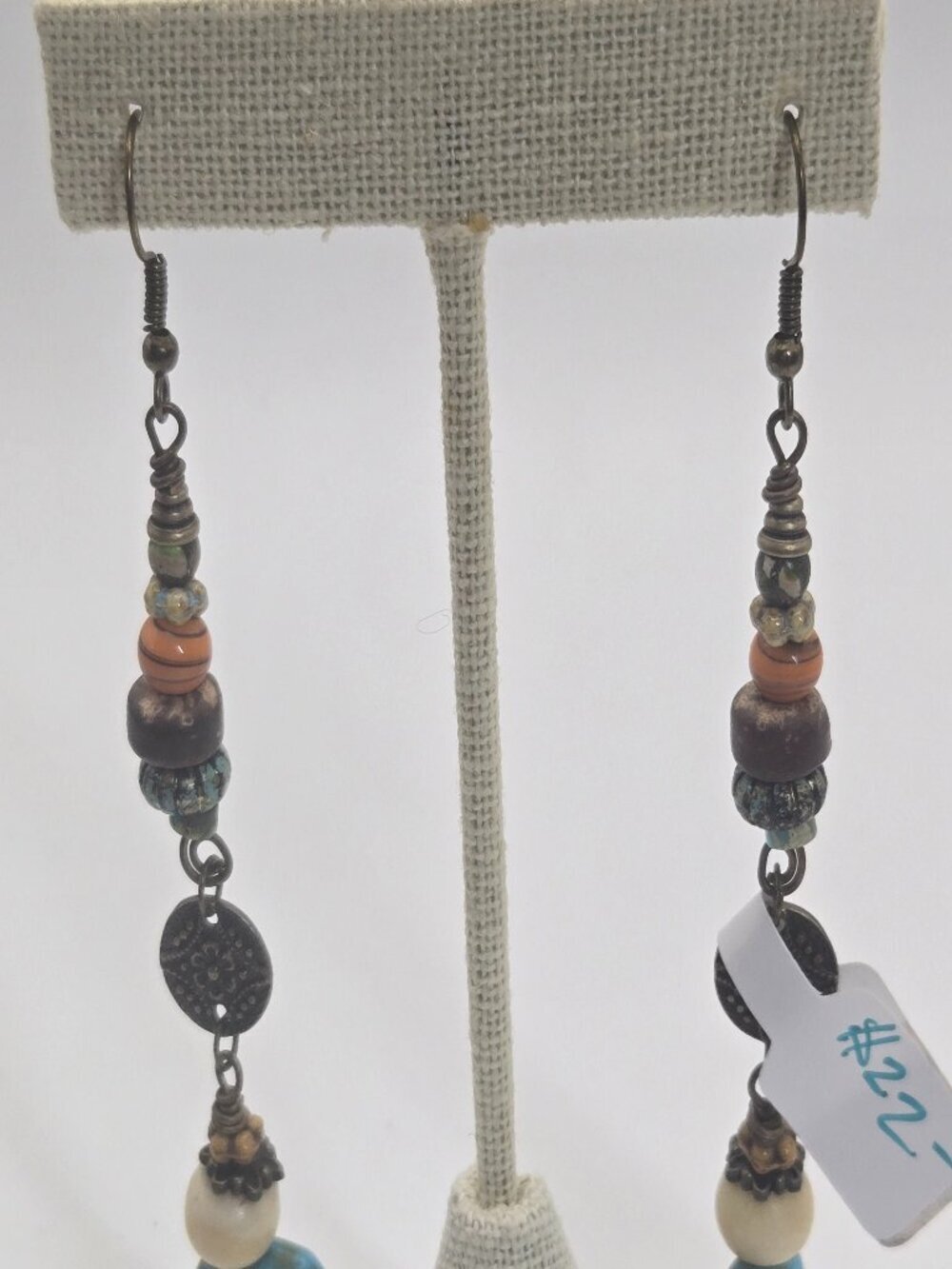 Elephant Boho Dangle Earrings Turquoise Orange Brown Handmade Wood Item E35
